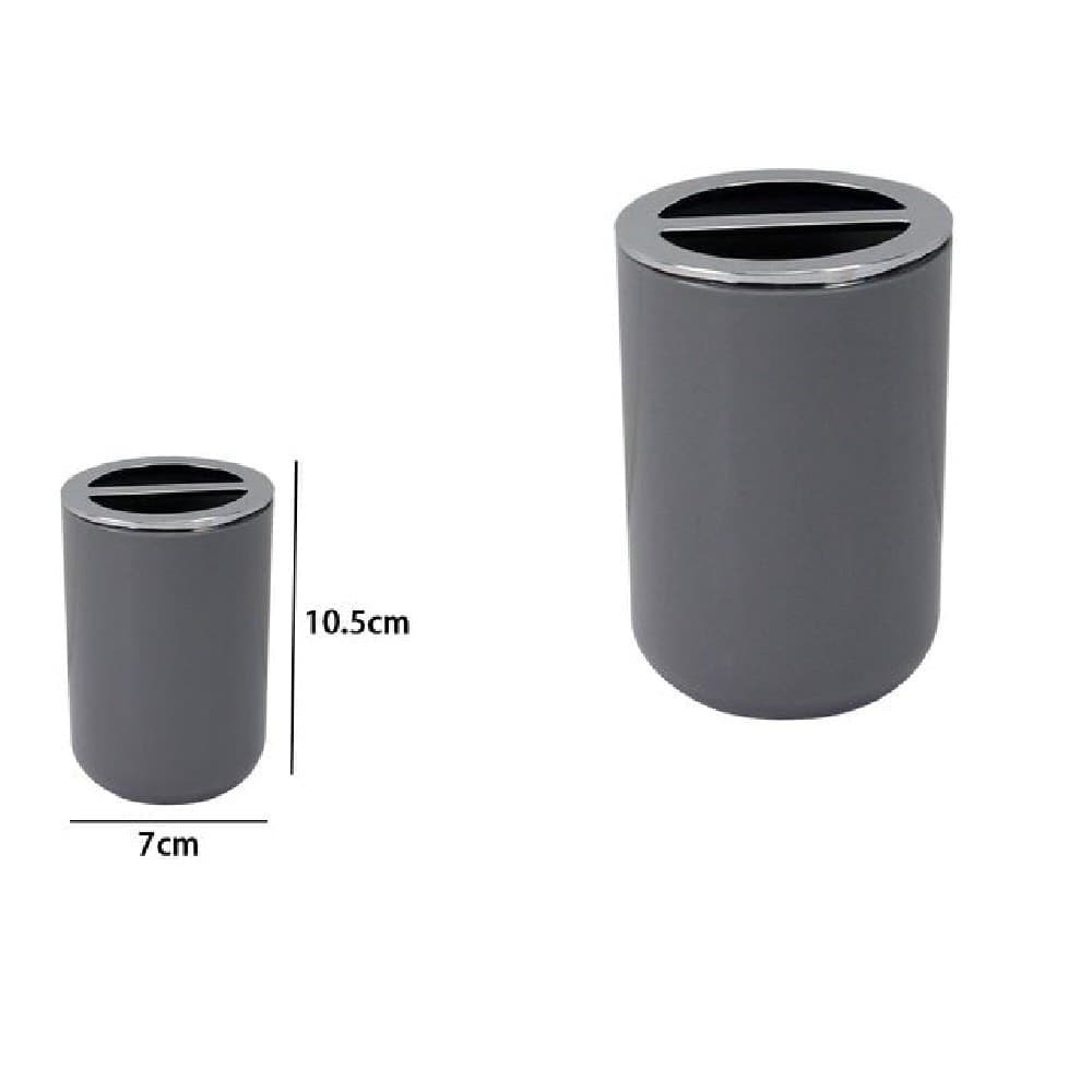PORTASPAZZOLINI BICCHIERE ACCESSORI BAGNO 2 FORI GRIGIO SILVER CONTENITORE 79893 - 2