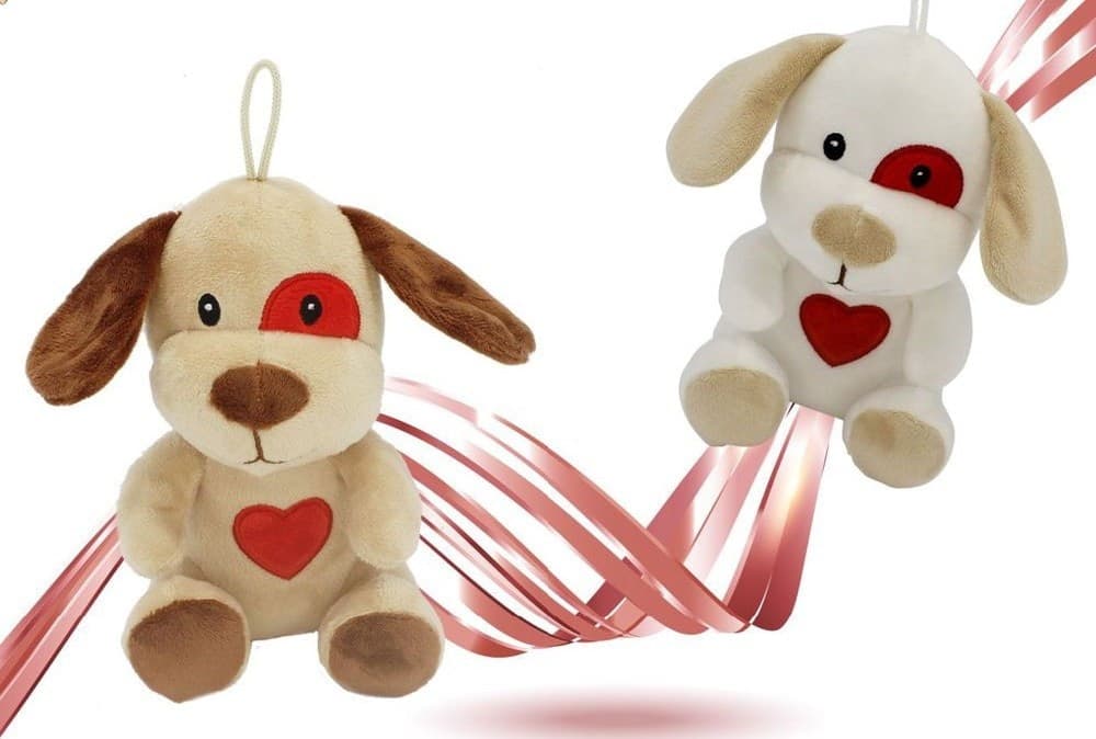 CANE CAGNOLINO PELUCHE 16CM CUORE STAMPATO LACCIO SAN VALENTINO COL. ASS. 95066 - 5