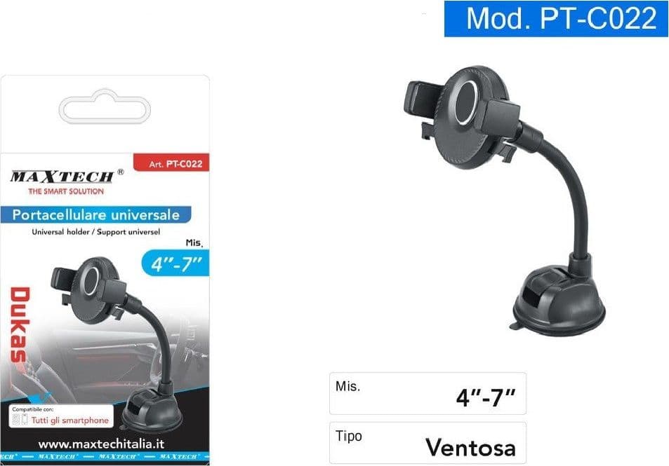 PORTA CELLULARE UNIVERSALE A VENTOSA SUPPORTO SMARTPHONE 4" - 7" AUTO PT-C022 - 2