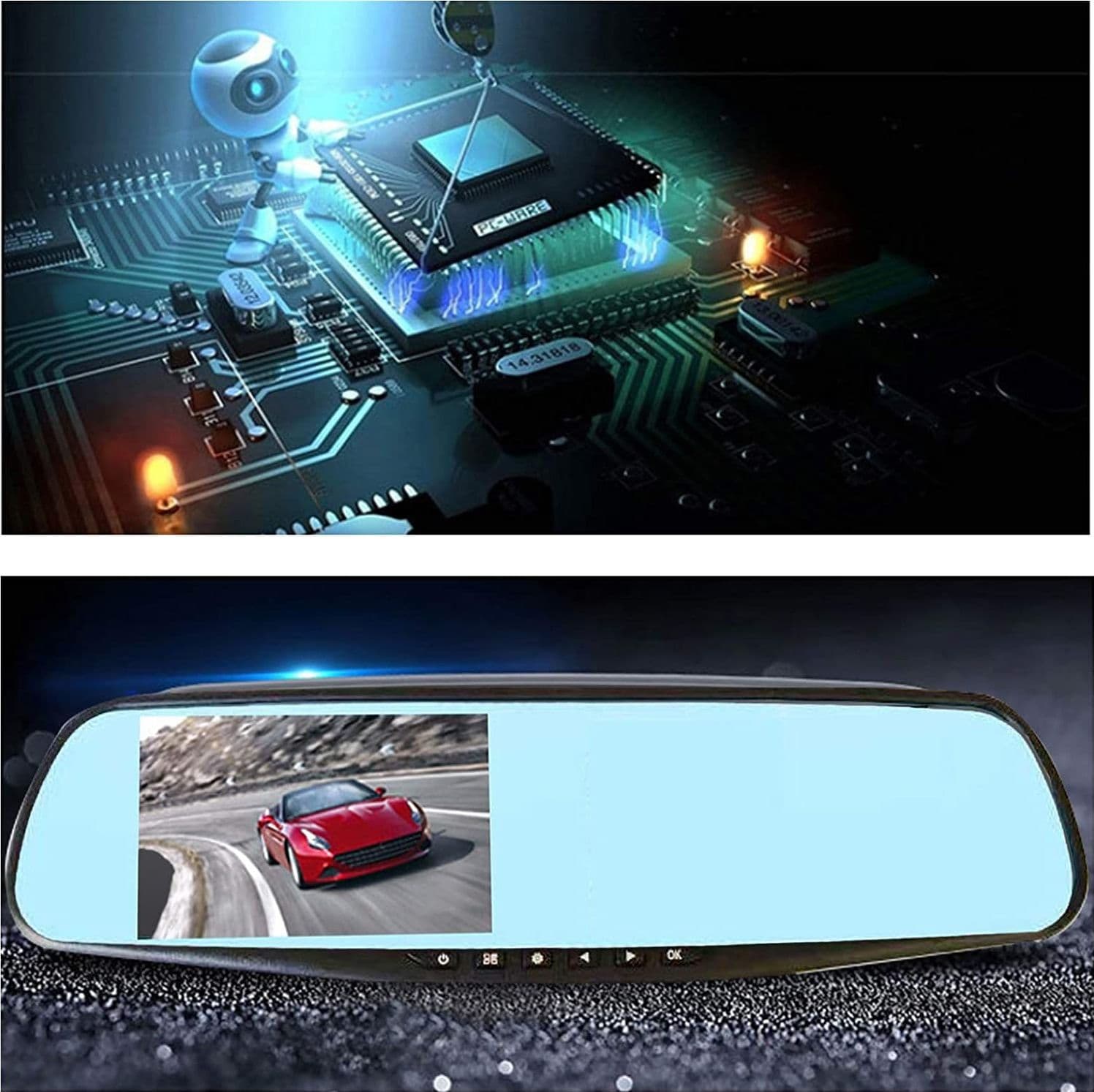 FOTOCAMERA PER AUTO SPECCHIO TOUCH FULL HD 5" GUIDA CON DOPPIO OBIETTIVO QY-4500 - 7