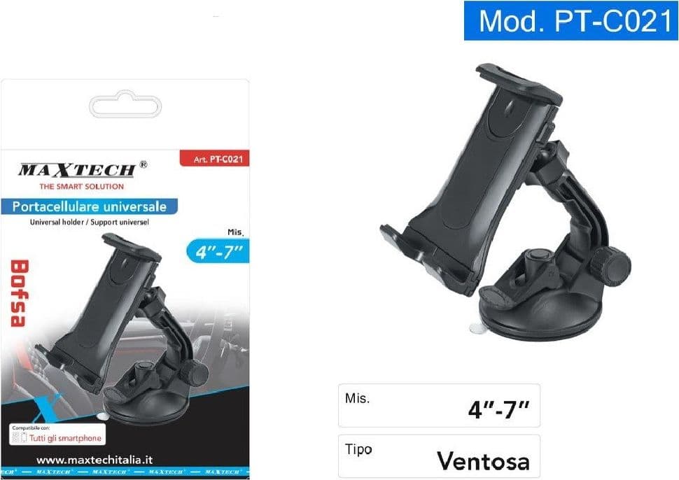 PORTA CELLULARE A VENTOSA SUPPORTO PER SMARTPHONE 4"-7" UNIVERSALE AUTO PT-C021 - 2