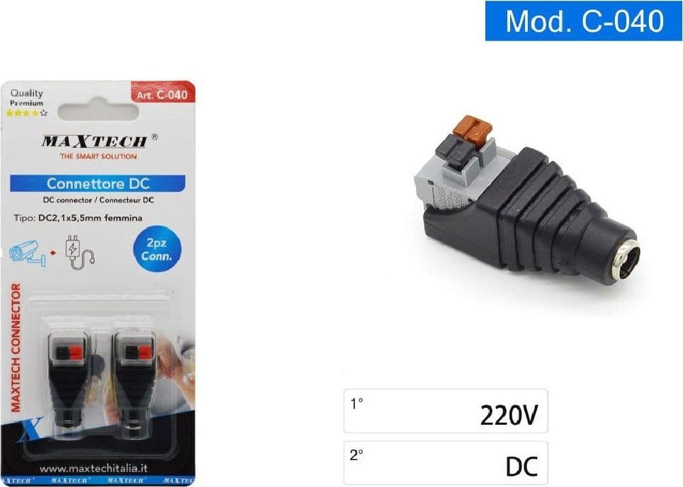 CONNETTORE DI ALIMENTAZIONE DC 2.1MM X 5.5MM FEMMINA ADATTATORE TELECAMERA C-040 - 2
