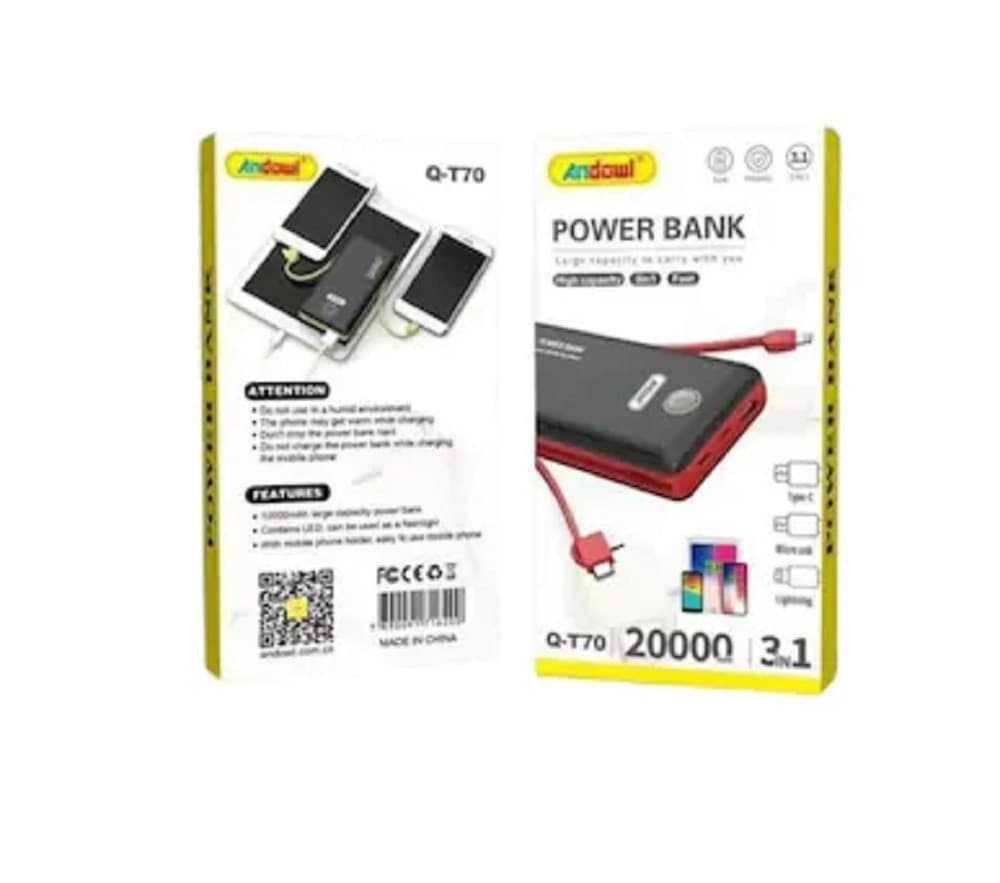POWER BANK PORTATILE Q-T70 3IN1 20000MAH BATTERIA MOBILE RICARICA RAPIDA LUCE LED - 3