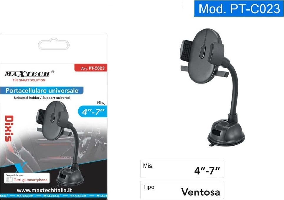 PORTACELLULARE UNIVERSALE PER SUPPORTO SMARTPHONE 4" - 7" A VENTOSA AUTO PT-C023 - 2