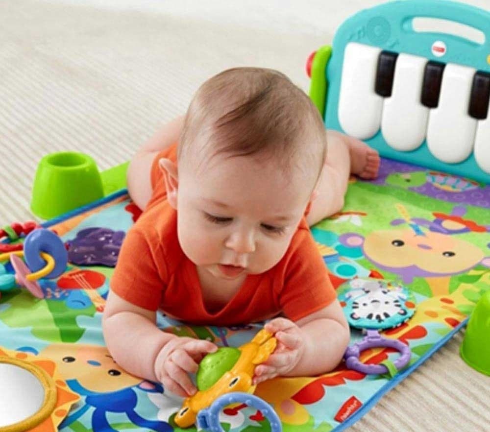 PALESTRINA PER NEONATO CON PIANO MUSICALE AZZURRO BABY CON GIOCATTOLI PENDENTI - 5