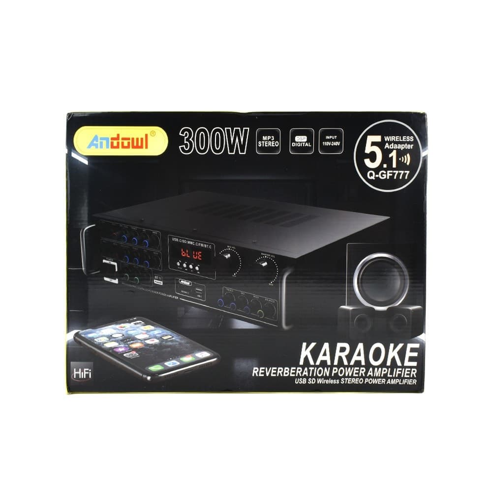 AMPLIFICATORE 300W 5.1 BLUETOOTH USB FM MP3 FUNZIONE KARAOKE TELECOMANDO Q-GF777 - 7
