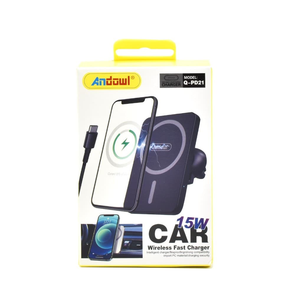 CARICABATTERIE WIRELESS PER AUTO MAGNETICO 15W RICARICA RAPIDA CELLULARE Q-PD21 - 6