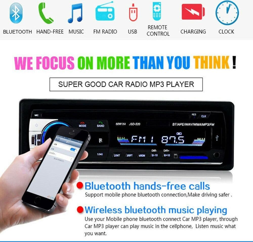 AUTORADIO LETTORE MP3 CA001B SISTEMA AUDIO AUTO UNIVERSALE 1 DIN BLUETOOTH AUX - 2