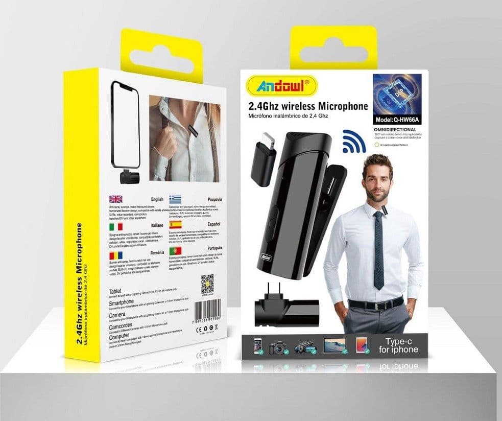 MICROFONO WIRELESS SENZA FILI 2,4GHZ PORTA USB C SMARTPHONE PC CON CLIP Q-HW66A - 3