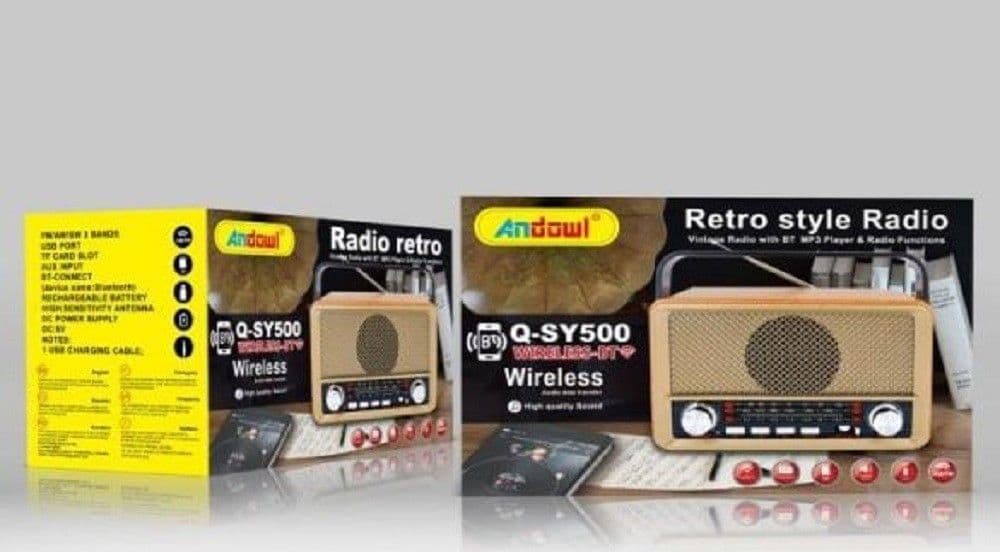 RADIO FM RETRO WIRELESS ALTOPARLANTE MP3 PORTATILE BLUETOOTH USB AUX TF Q-SY500 - 11