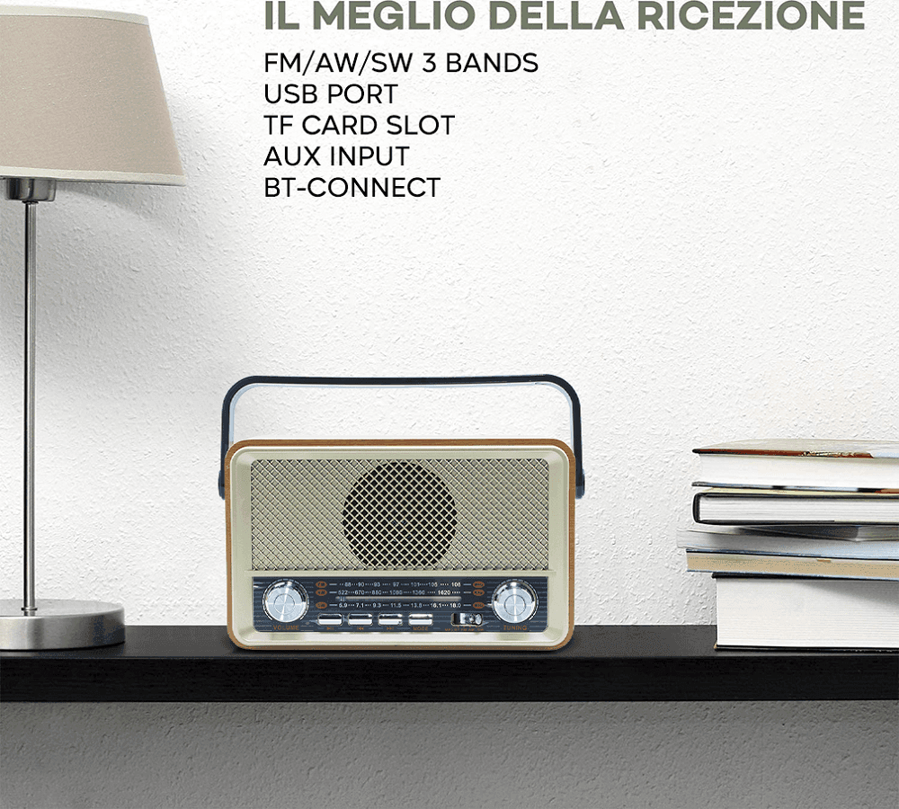 RADIO FM RETRO WIRELESS ALTOPARLANTE MP3 PORTATILE BLUETOOTH USB AUX TF Q-SY500 - 8