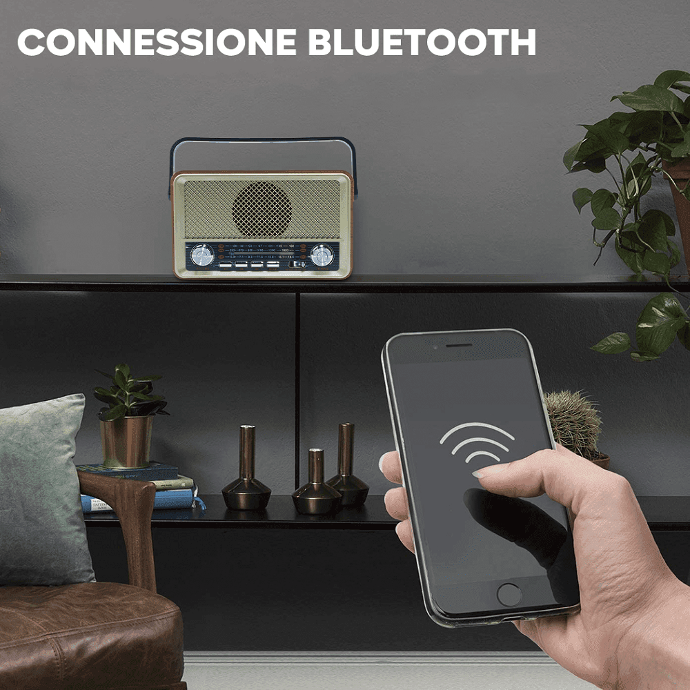 RADIO FM RETRO WIRELESS ALTOPARLANTE MP3 PORTATILE BLUETOOTH USB AUX TF Q-SY500 - 9