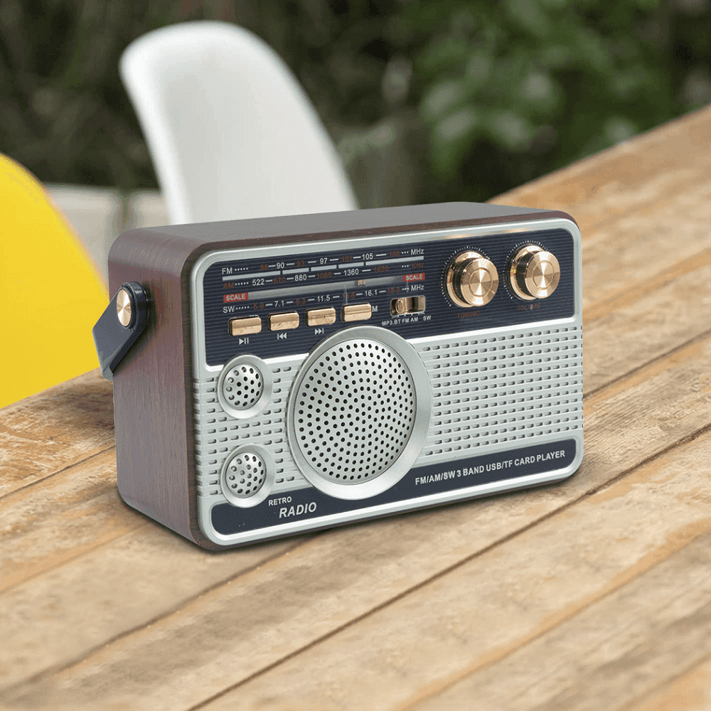 RADIO FM RETRO WIRELESS ALTOPARLANTE MP3 PORTATILE BLUETOOTH USB AUX TF Q-FM01 - 2