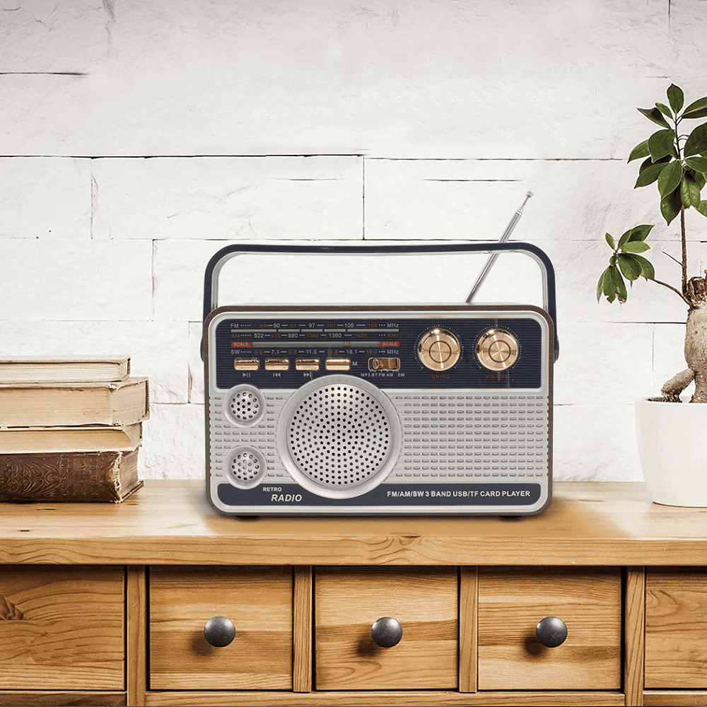 RADIO FM RETRO WIRELESS ALTOPARLANTE MP3 PORTATILE BLUETOOTH USB AUX TF Q-FM01 - 5