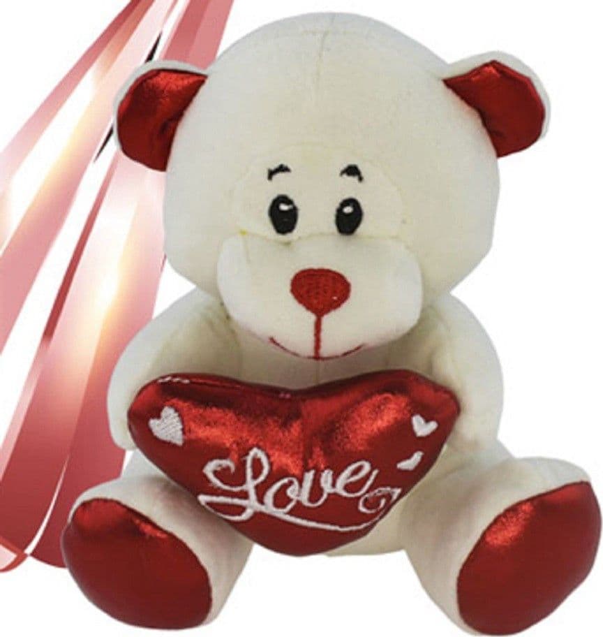 PELUCHE ORSETTO CON CUORE SCRITTA LOVE LAMÈ 16 CM SAN VALENTINO 3 COL.ASS. 93635 - 6