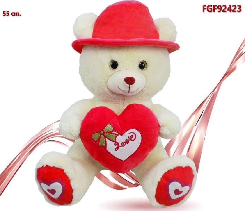 ORSO IN PELUCHE CON CAPPELLO E CUORE ROSSO 55 CM REGALO PER SAN VALENTINO 92423 - 2