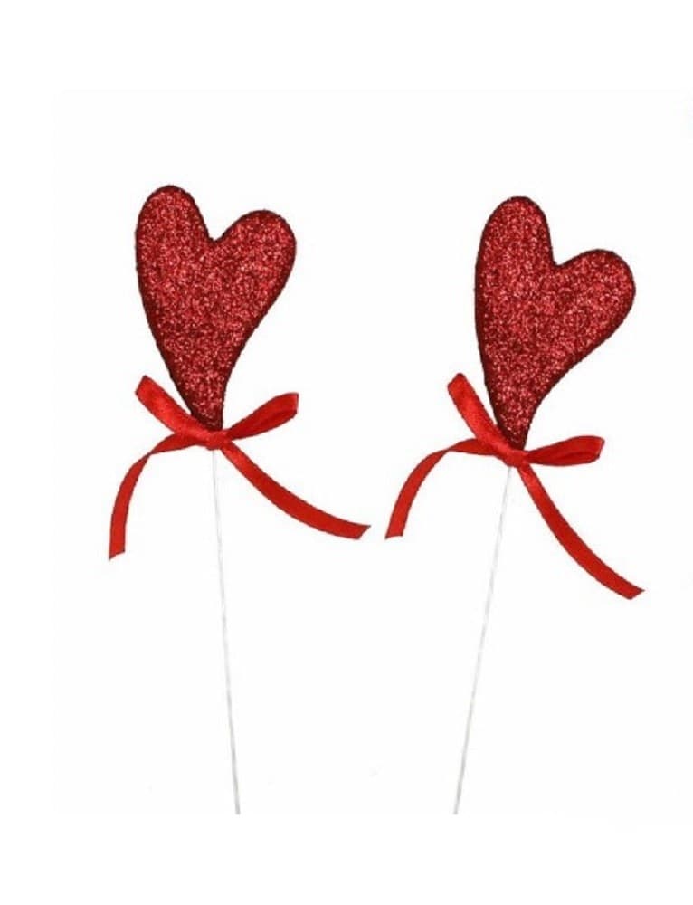SET 4 CUORI GLITTERATI IN POLISTIROLO SPILLONE CON STAND 7CM SAN VALENTINO 68300 - 3