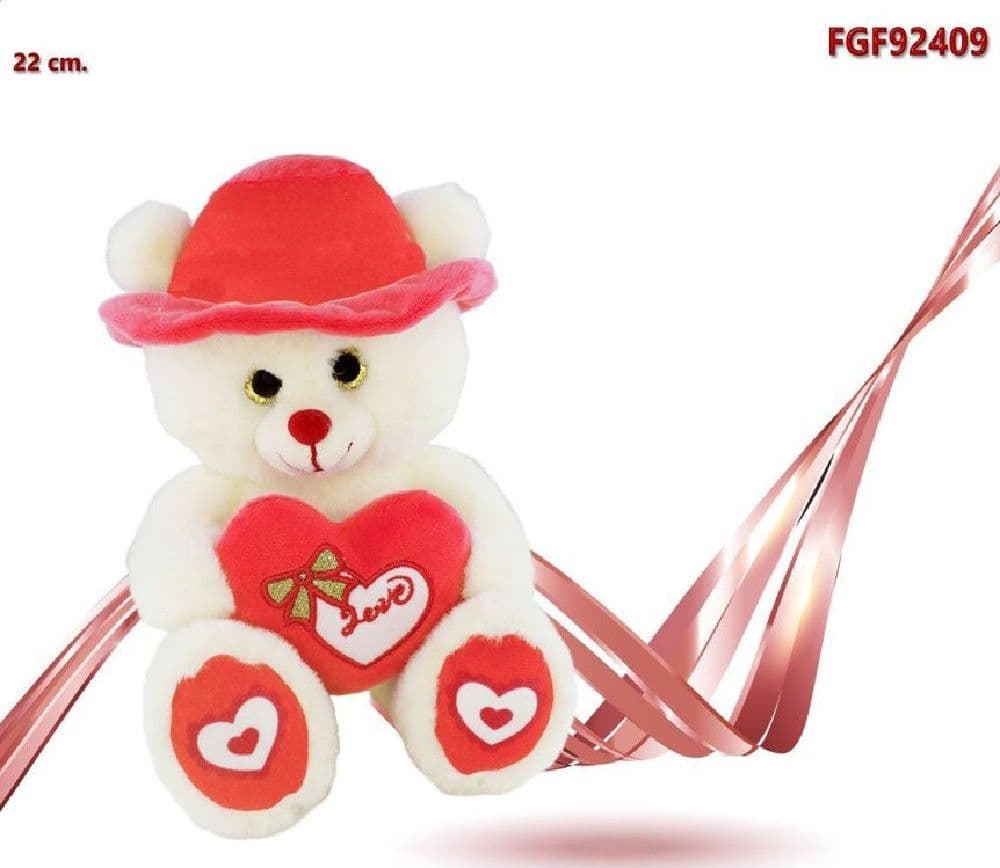 PELUCHE ORSO CON CAPPELLO CUORE ROSSO 22 CM PUPAZZO REGALO SAN VALENTINO 92409 - 2