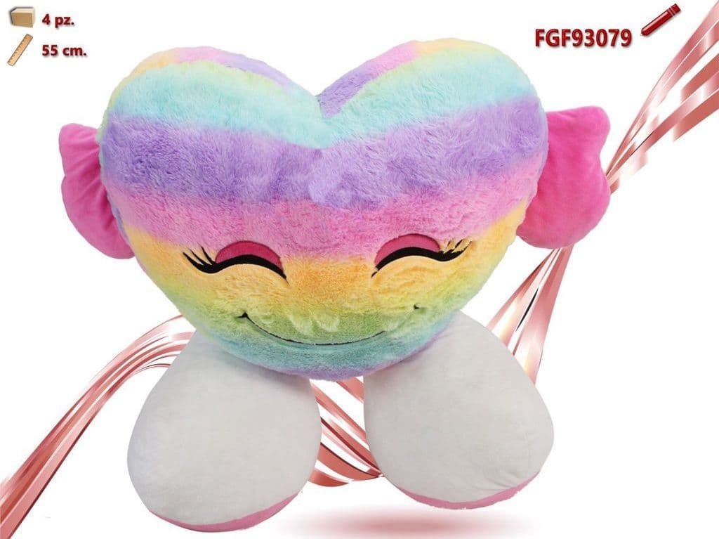 PELUCHE FORMA CUORE CON PIEDI MULTICOLOR PUPAZZO 55CM REGALO SAN VALENTINO 93079 - 3