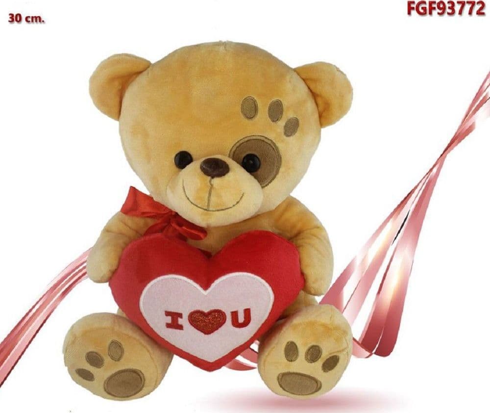 PELUCHE ORSO CON CUORE FIOCCO ROSSO IMPRONTA SU OCCHIO 30CM SAN VALENTINO 93772 - 2