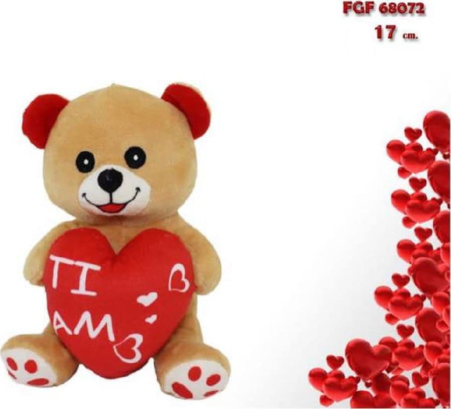 PELUCHE ORSO ORSETTO CON CUORE TI AMO 17 CM PUPAZZO REGALO SAN VALENTINO 68072 - 2