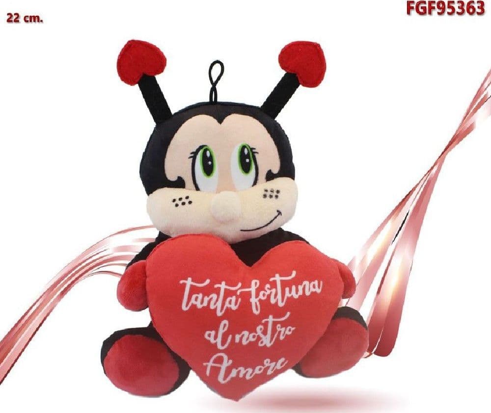 PELUCHE COCCINELLA CON CUORE 22 CM PORTA FORTUNA SAN VALENTINO CON LACCIO 95363 - 2
