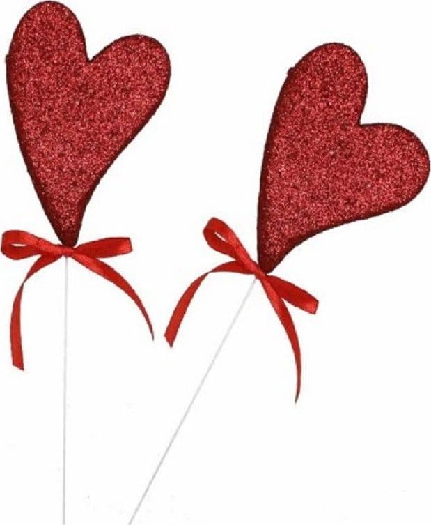 SET 4PZ CUORI POLISTIROLO GLITTERATI SPILLONE CON STAND 10CM SAN VALENTINO 68317 - 3