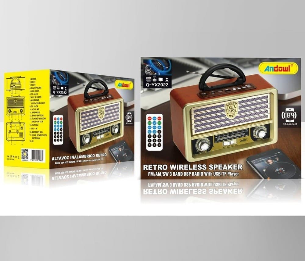 RADIO PORTATILE MUSICA SVEGLIA DESIGN RETRO STILE USA VINTAGE USB FM/AM Q-YX2022 - 4