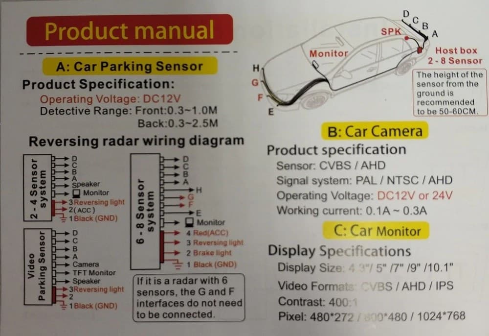 SENSORE DI PARCHEGGIO AUTO SISTEMA A 4 SENSORI DISPLAY LED AD ULTRASUONI Q-CA202 - 11