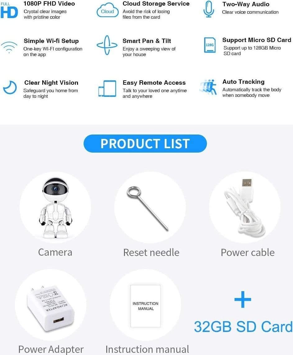 TELECAMERA IP SORVEGLIANZA ROBOT Q-S39 5.0 MP ROBOT SMART CAMERA 1080P SICUREZZA - 6