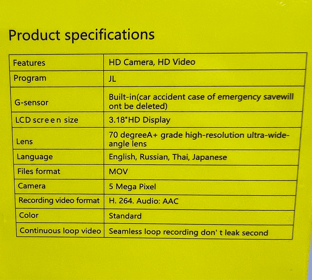 TELECAMERA DASH CAM AUTO HD DVR CAR VIDEO CAMERA HD Q-CA801 DOPPIA LENTE BLACKBOX - 7