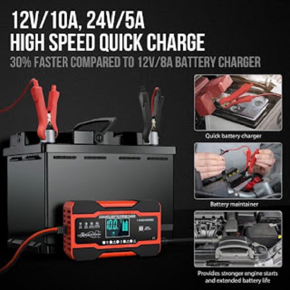 CARICABATTERIA AUTO 12V 10A/24V 5A RICARICA RAPIDA 7 STADI DISPLAY LCD Q-DP1210 - 7