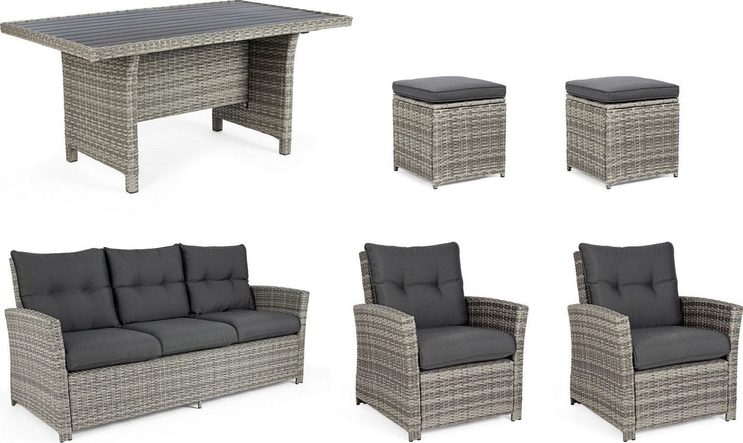 Salotto "Ariel" con poltrone, divanetto, pouf e tavolino, struttura in alluminio, per esterno Giardino e giardinaggio/Arredamento da giardino e accessori/Set di mobili Decor Space - Altamura, Commerciovirtuoso.it