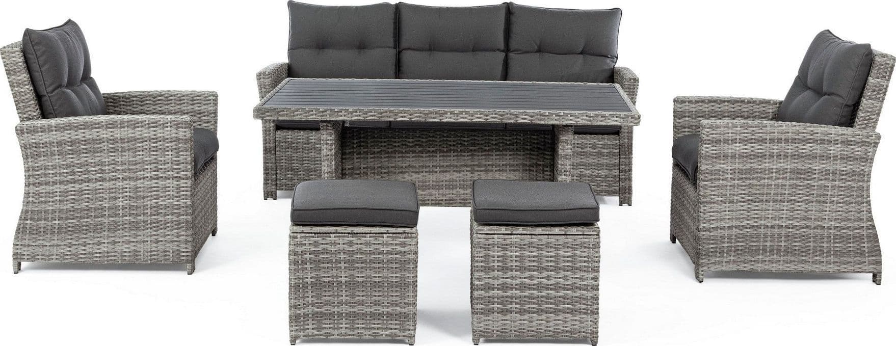 Salotto "Ariel" con poltrone, divanetto, pouf e tavolino, struttura in alluminio, per esterno Giardino e giardinaggio/Arredamento da giardino e accessori/Set di mobili Decor Space - Altamura, Commerciovirtuoso.it