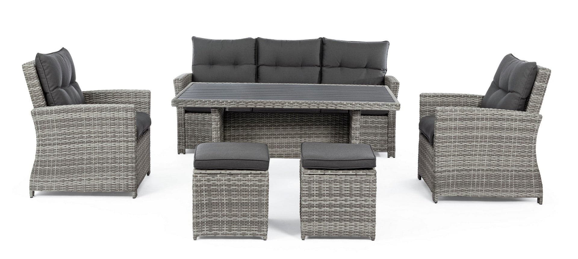 Salotto "Ariel" con poltrone, divanetto, pouf e tavolino, struttura in alluminio, per esterno Giardino e giardinaggio/Arredamento da giardino e accessori/Set di mobili Decor Space - Altamura, Commerciovirtuoso.it