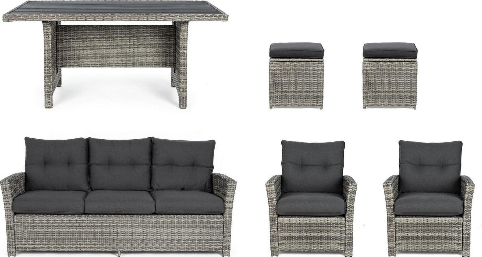 Salotto "Ariel" con poltrone, divanetto, pouf e tavolino, struttura in alluminio, per esterno Giardino e giardinaggio/Arredamento da giardino e accessori/Set di mobili Decor Space - Altamura, Commerciovirtuoso.it