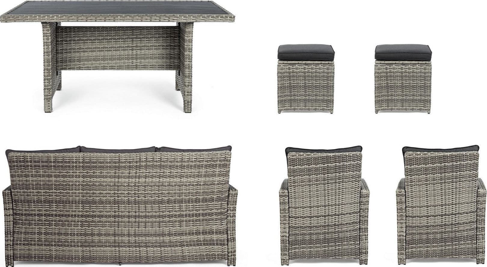 Salotto "Ariel" con poltrone, divanetto, pouf e tavolino, struttura in alluminio, per esterno Giardino e giardinaggio/Arredamento da giardino e accessori/Set di mobili Decor Space - Altamura, Commerciovirtuoso.it