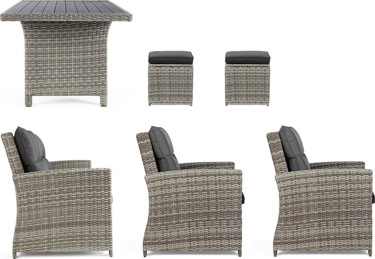 Salotto "Ariel" con poltrone, divanetto, pouf e tavolino, struttura in alluminio, per esterno Giardino e giardinaggio/Arredamento da giardino e accessori/Set di mobili Decor Space - Altamura, Commerciovirtuoso.it