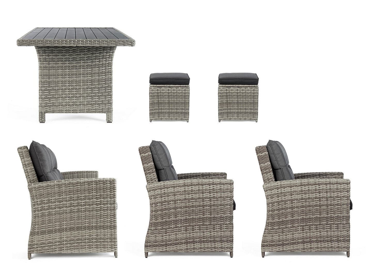 Salotto "Ariel" con poltrone, divanetto, pouf e tavolino, struttura in alluminio, per esterno Giardino e giardinaggio/Arredamento da giardino e accessori/Set di mobili Decor Space - Altamura, Commerciovirtuoso.it