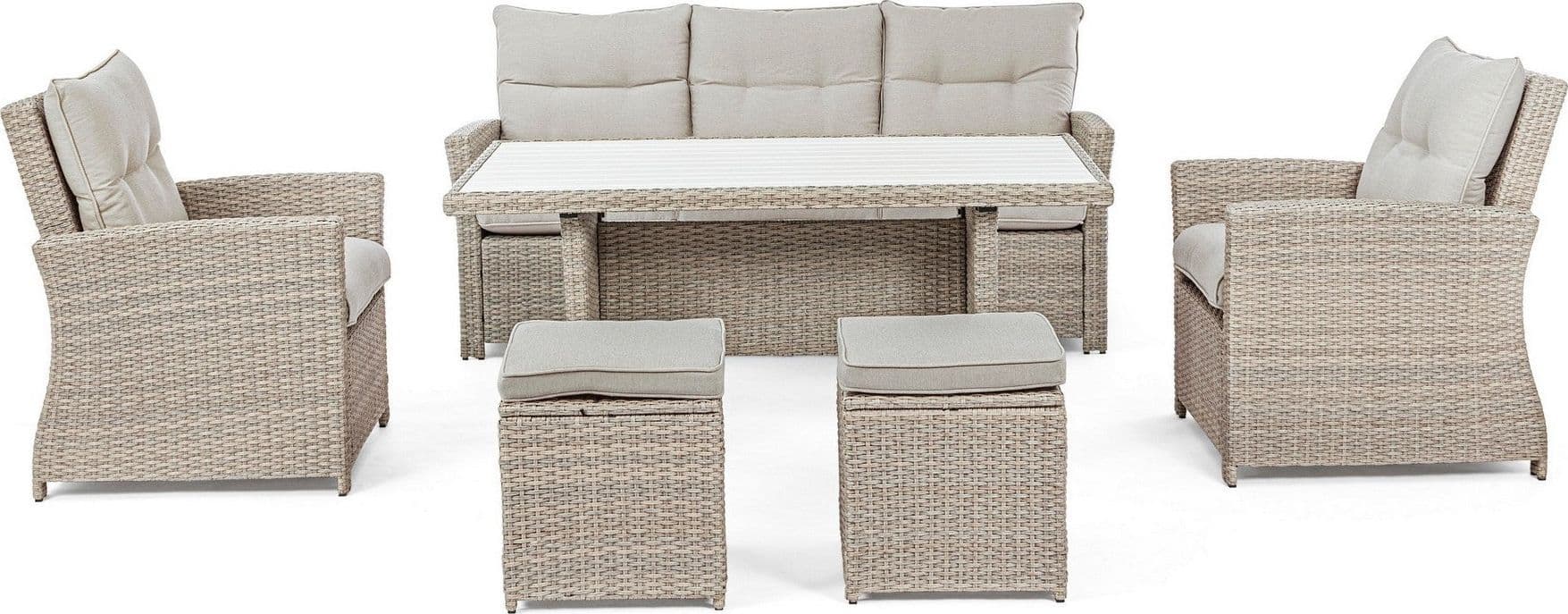 Salotto "Ariel" con poltrone, divanetto, pouf e tavolino, struttura in alluminio, per esterno Giardino e giardinaggio/Arredamento da giardino e accessori/Set di mobili Decor Space - Altamura, Commerciovirtuoso.it
