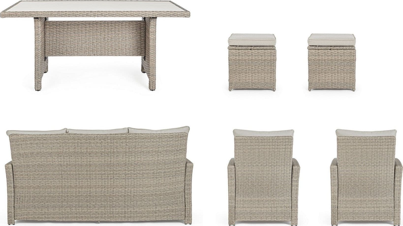 Salotto "Ariel" con poltrone, divanetto, pouf e tavolino, struttura in alluminio, per esterno Giardino e giardinaggio/Arredamento da giardino e accessori/Set di mobili Decor Space - Altamura, Commerciovirtuoso.it