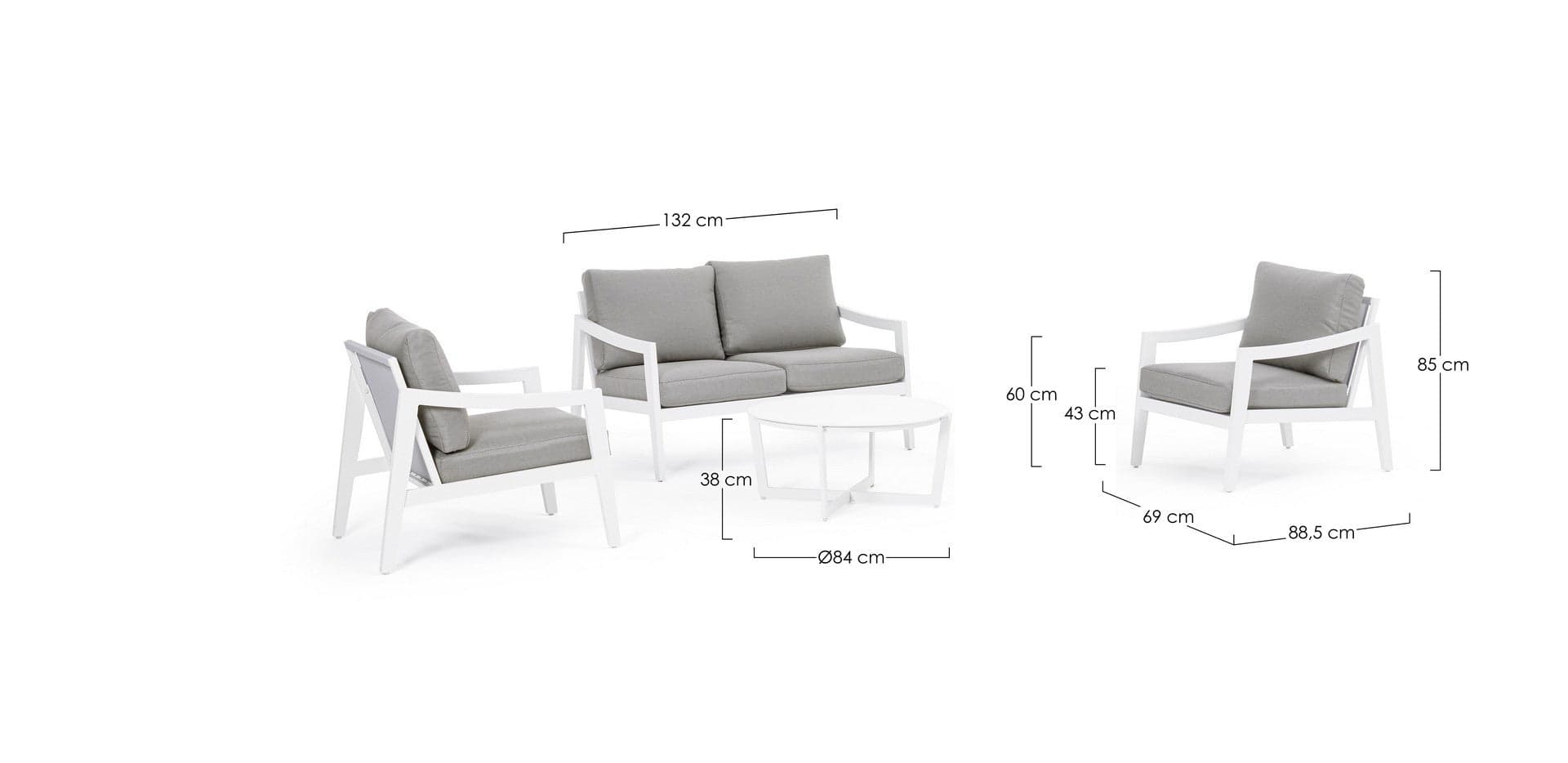 Salottino "Sirenus" con struttura in alluminio, seduta e schienale in textilene, per esterno Giardino e giardinaggio/Arredamento da giardino e accessori/Set di mobili Decor Space - Altamura, Commerciovirtuoso.it