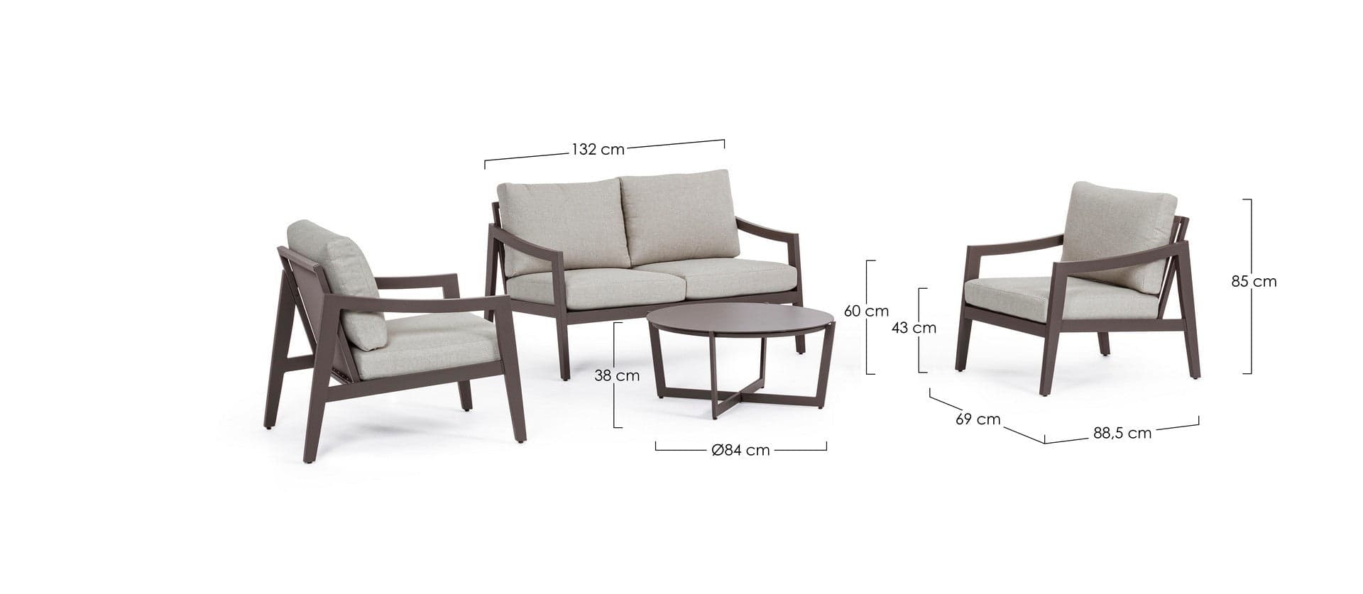 Salottino "Sirenus" con struttura in alluminio, seduta e schienale in textilene, per esterno Giardino e giardinaggio/Arredamento da giardino e accessori/Set di mobili Decor Space - Altamura, Commerciovirtuoso.it