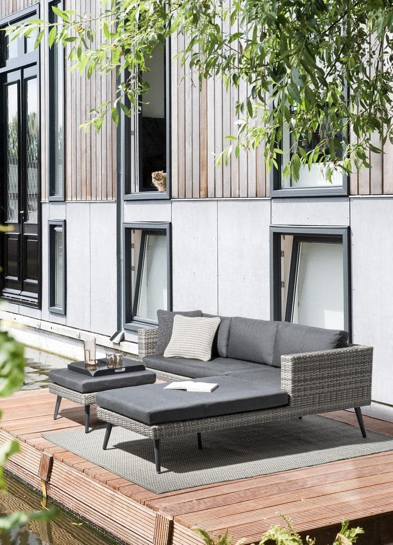 Salottino "Marlow" angolare con ottoman e divano, struttura in alluminio, per esterno Giardino e giardinaggio/Arredamento da giardino e accessori/Set di mobili Decor Space - Altamura, Commerciovirtuoso.it