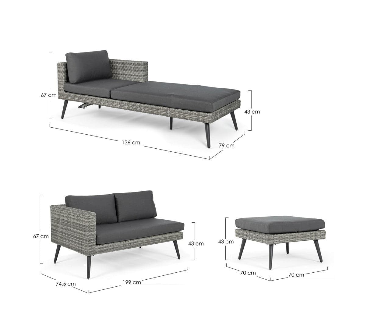 Salottino "Marlow" angolare con ottoman e divano, struttura in alluminio, per esterno Giardino e giardinaggio/Arredamento da giardino e accessori/Set di mobili Decor Space - Altamura, Commerciovirtuoso.it