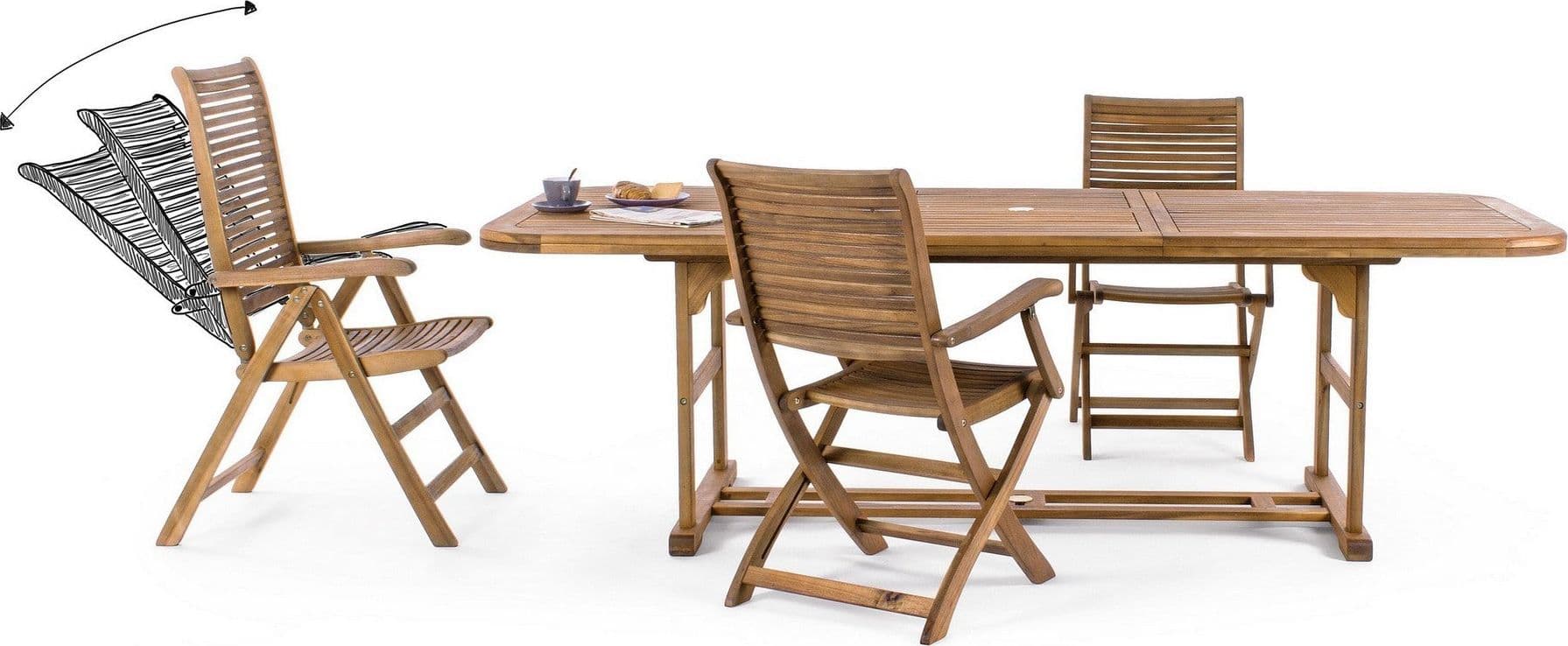 Tavolo rettangolare "Noemi" in legno di acacia, doppio bordo, finitura ad olio, per esterno in Tavoli standard Decor Space - Altamura, commercioVirtuoso.it