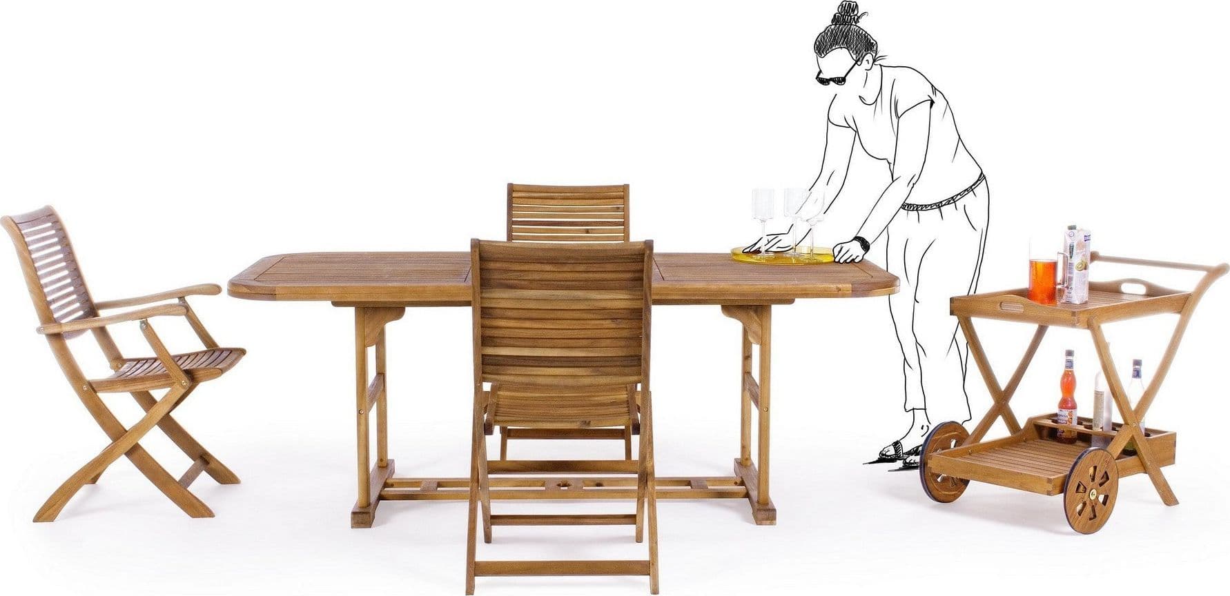 Tavolo rettangolare "Noemi" in legno di acacia, doppio bordo, finitura ad olio, per esterno in Tavoli standard Decor Space - Altamura, commercioVirtuoso.it