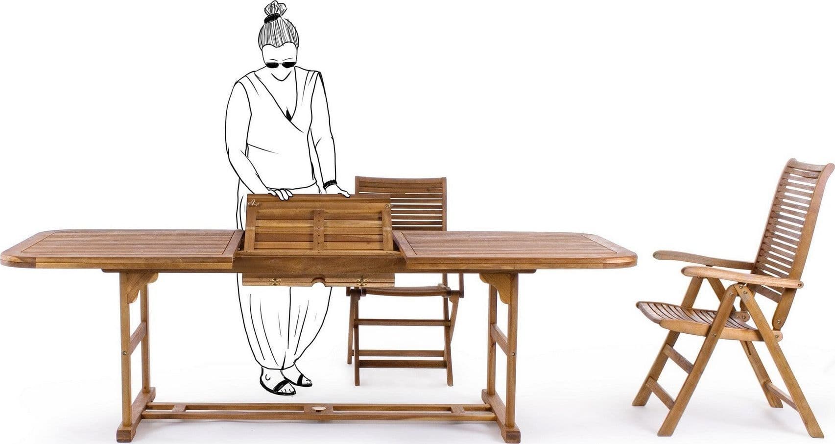 Tavolo rettangolare "Noemi" in legno di acacia, doppio bordo, finitura ad olio, per esterno in Tavoli standard Decor Space - Altamura, commercioVirtuoso.it