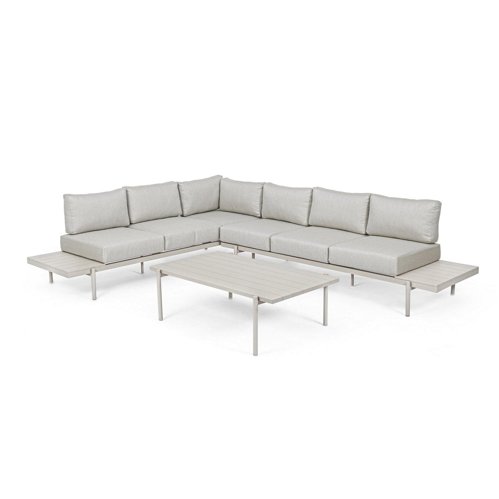 Salottino angolare con tavolino "Kendall Rastin" in alluminio, seduta in tessuto, per esterno in Set di mobili Decor Space - Altamura, commercioVirtuoso.it
