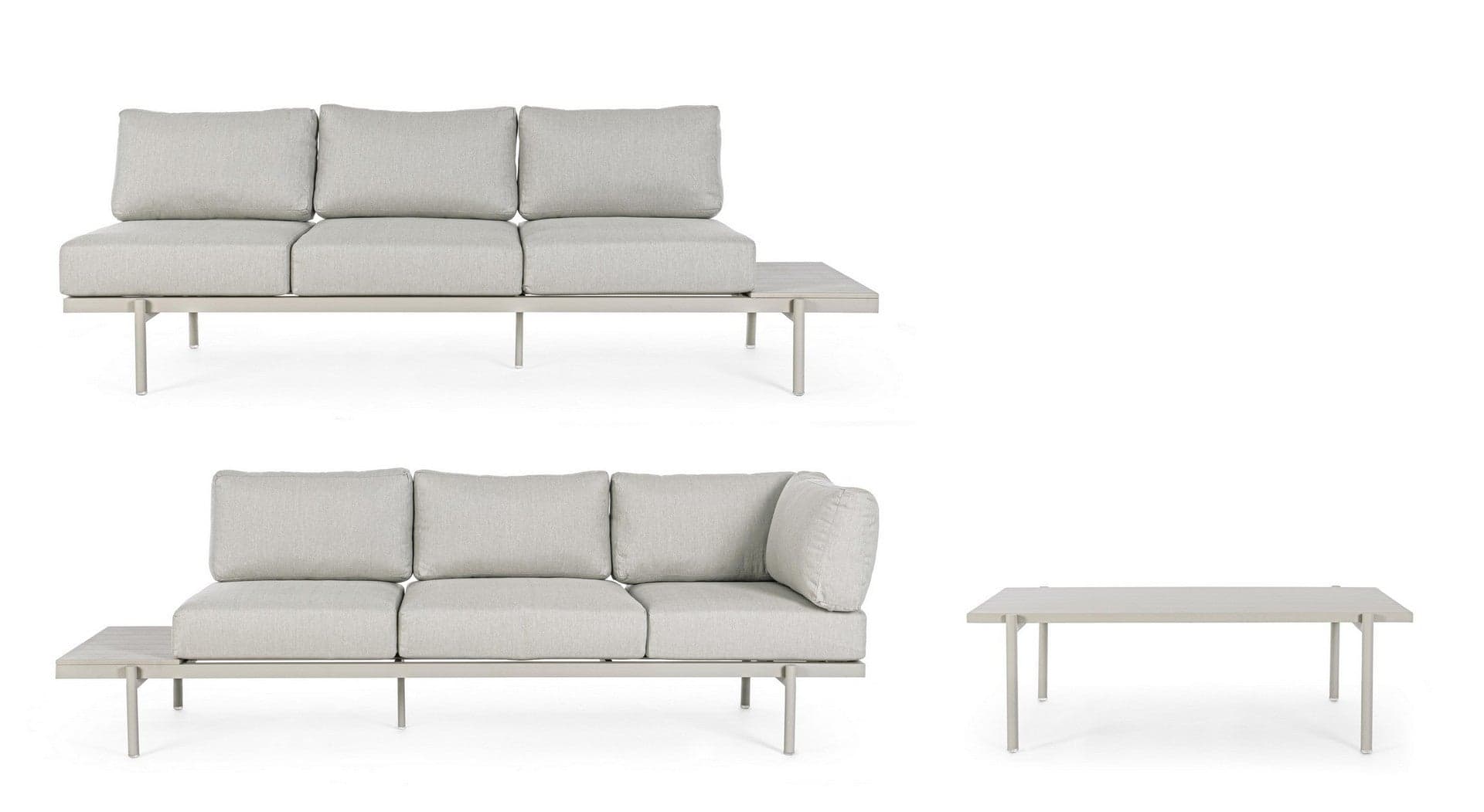 Salottino angolare con tavolino "Kendall Rastin" in alluminio, seduta in tessuto, per esterno in Set di mobili Decor Space - Altamura, commercioVirtuoso.it